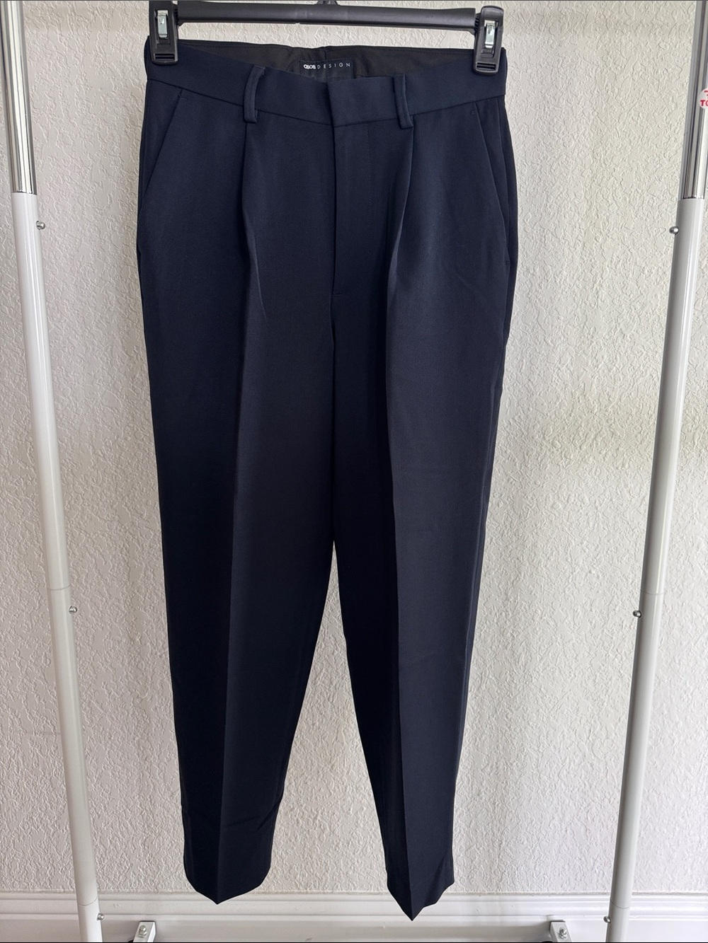 ASOS Design Navy Pleated Tapered Dress Pants